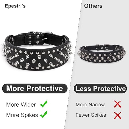 Epesiri Adjustable Wide Spiked Dog Collar, Mushroom Rivet PU Leather Cat Dog Collars, Durable Spike Studded Pet Collar for Small Medium Large Breed, PitBull Mastiff Bulldog Pugs Husky Rottweiler Black