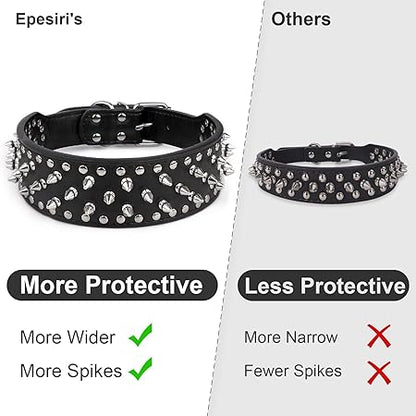 Epesiri Adjustable Wide Spiked Dog Collar, Mushroom Rivet PU Leather Cat Dog Collars, Durable Spike Studded Pet Collar for Small Medium Large Breed, PitBull Mastiff Bulldog Pugs Husky Rottweiler Black