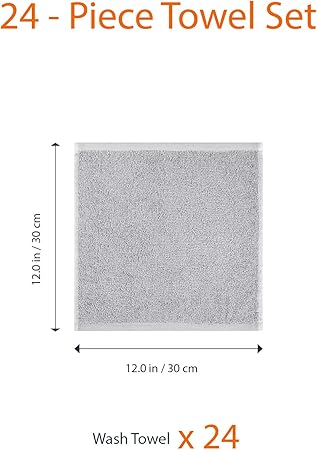 Basics face Towels for bathroom, 100 Cotton Extra Absorbent washcloth, Fast Drying salon towel - 24 Pack Gray (12 x 12 inches)