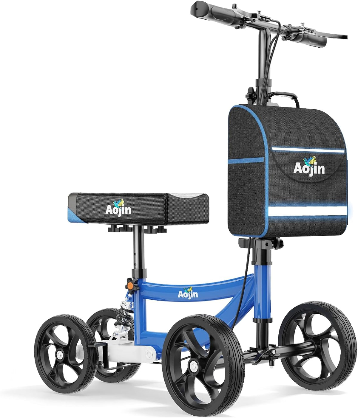 Knee Scooter for Adults for FootInjuries, 300lbs Capacity, All Terrain Foldable Knee Scooter Walker with Bag, 13" Wide Pu Seat, Compact Crutches Alternative (Blue)