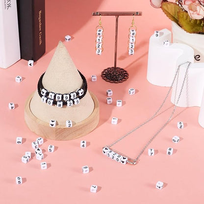 FASHEWELRY 300Pcs Cube Acrylic Number Beads Square Mixed 0-9 Number Beads 6x6mm White Acrylic Bead for Bracelets Friendship Jewelry Making