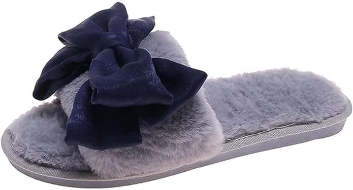Women's Fuzzy Slippers Butterfly Dewy Toe Indoor Slippers Plush Girl Cute Bedroom Home Shoes and Comfortable