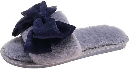 Women's Fuzzy Slippers Butterfly Dewy Toe Indoor Slippers Plush Girl Cute Bedroom Home Shoes and Comfortable