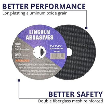 30 Pc 6" x 1/16" x 7/8" Cut-Off Wheels Lincoln Abrasives Metal & Stainless Steel