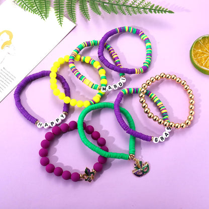 Holiday Beaded Heishi Bracelets Set for Women Valentine Day Mardi Gras Bracelets Jewelry Set for Party Carnival Parade( 7 PC )