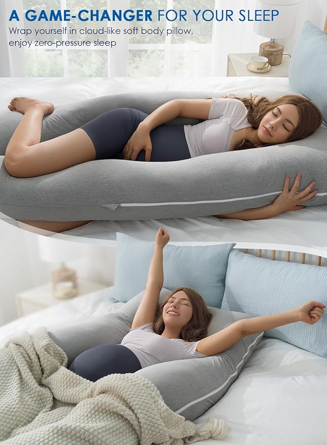 QUEEN ROSE U Shaped Pregnancy Pillow Grey and Extra Pillowcase Grey