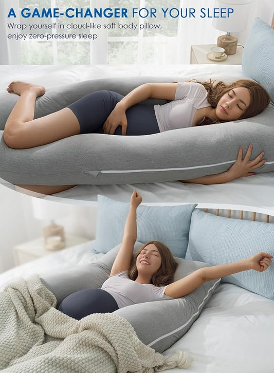QUEEN ROSE U Shaped Pregnancy Pillow Grey and Extra Pillowcase Grey