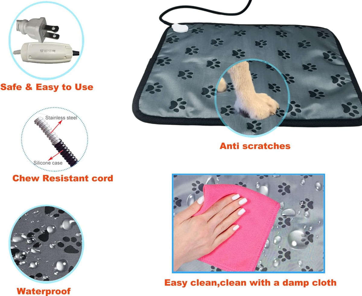 Pet Heating pad Outdoor Small Dog cat Heating pad Heated ped beds for Outside Dogs House Heater Electric Warming pad for Puppies with Timer,Chew Resistant Cord,Easy Clean,Waterproof