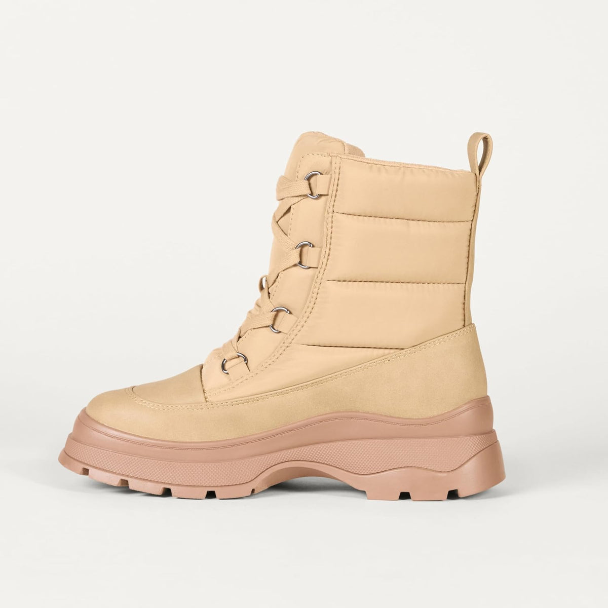 Essentials Women's Lace Up Puffer Snow Boots with Chunky Heel