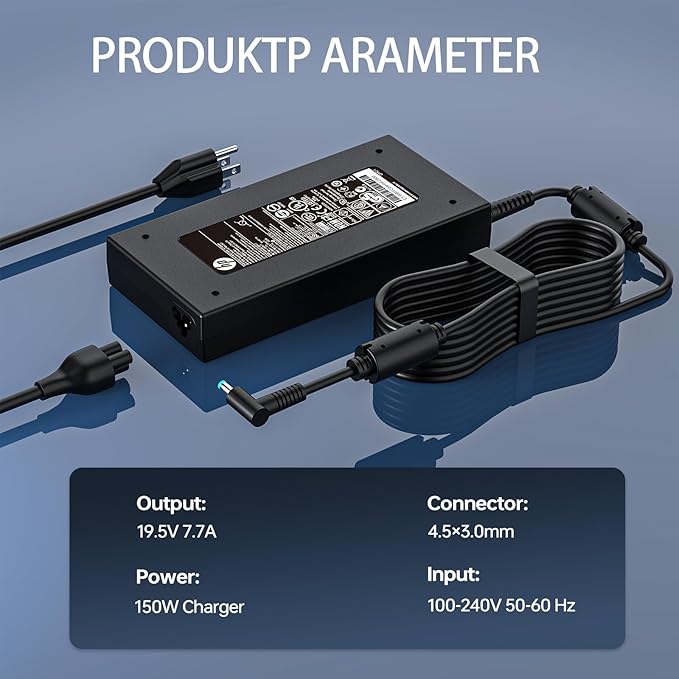 150W 7.7A AC Charger 917649-850 fit for HP ZBook 15 G4 G5 G6 Fury 15 17 G7 G8 HP Victus Charger 150W TPN-CA11 TPN-DA09 Blue Tip Laptop Power Supply Adapter