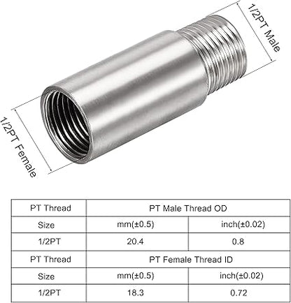 uxcell Shower Head Extension Arm Stainless Steel 12PT Male to 12PT Female Thread 60mm Length Cast Pipe Fitting Coupler 2Pcs