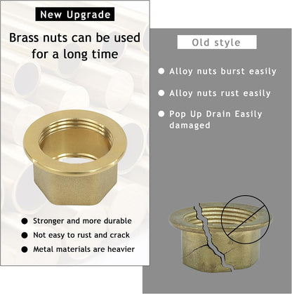 Bathroom Sink Drain,Drain Stopper Gold Stainless Steel Bathroom Sink with Overflow,Small Cap Pop Up Drain Assembly with Detachable Strainer Basket,Built-in Anti-Clogging