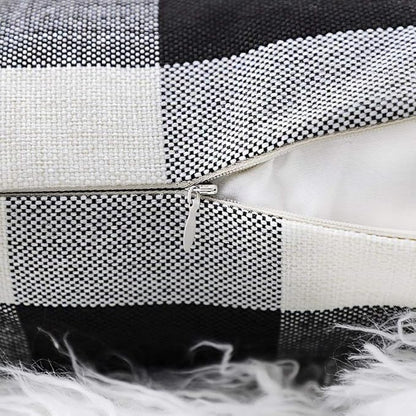 4TH Emotion Set of 1 Farmhouse Buffalo Check Plaid Throw Pillow Covers Cushion Case Polyester Linen for Fall Home Decor Black and White, 18 x 18 Inches