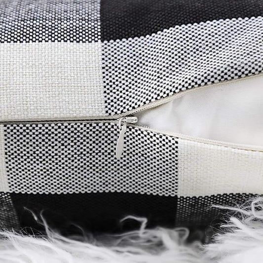 4TH Emotion Set of 1 Farmhouse Buffalo Check Plaid Throw Pillow Covers Cushion Case Polyester Linen for Fall Home Decor Black and White, 18 x 18 Inches