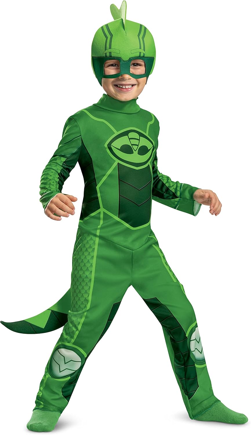 Disguise Gekko Costume for Kids, Official PJ Masks Megasuit Costume Jumpsuit and Mask, Toddler Size Small (2T)