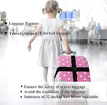 2 Pack Suitcase Belts, Adjustable Luggage Straps, Bright Colors Travel Packing Straps with Quick Release Buckle (Black)