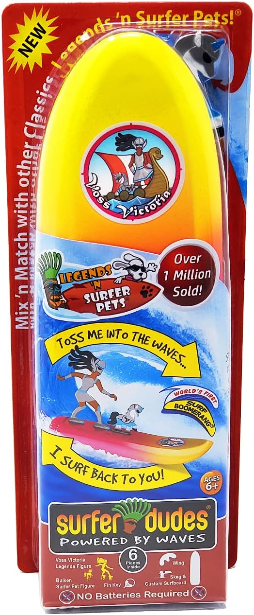 Surfer Dudes Legends  Surfer Pets Wave Powered Mini-Surfer, Pet and Surfboard Beach Toy - Voss Victoria and Bulken
