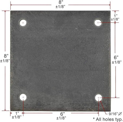 8" x 8" x 38" Hot Rolled A36 Steel Base Plate with (4) 916" Holes for 12" Bolts - Custom Fabricated