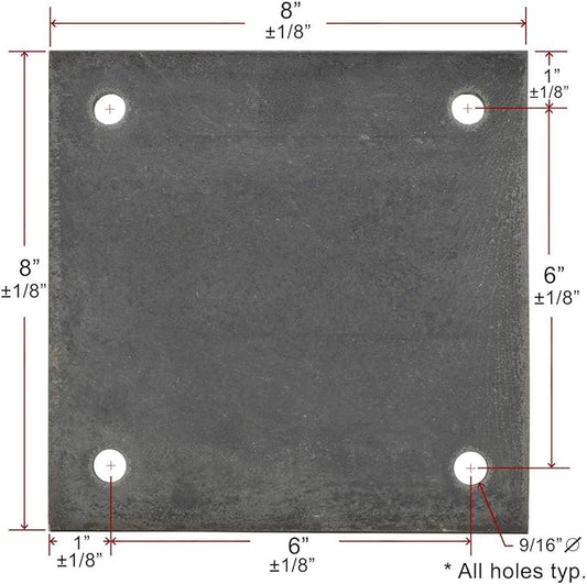8" x 8" x 38" Hot Rolled A36 Steel Base Plate with (4) 916" Holes for 12" Bolts - Custom Fabricated