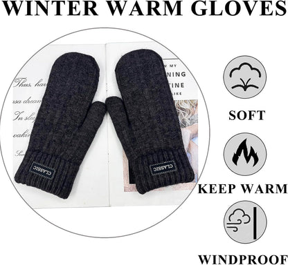 Beurlike Winter Mittens Gloves for Women Warm Fleece Lining Knit Thick Gloves for Cold Weather