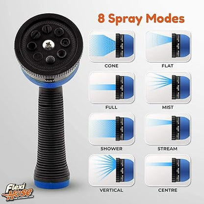 Flexi Hose with 8 Function Nozzle Expandable Garden Hose, Lightweight  No-Kink Flexible Garden Hose, 34 inch Solid Brass Fittings and Double Latex Core, 25 ft Blue Black