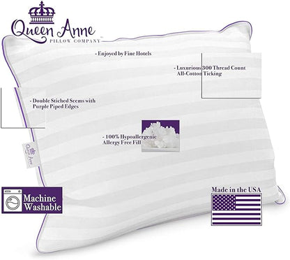 Luxury Hotel Down Alternative Pillow - Majesty Down - Synthetic Allergy Free Hypoallergenic Bed Pillow - Made in USA (Queen Medium)