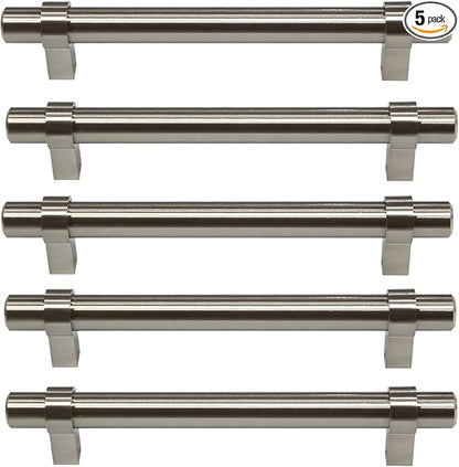 Design House Emery Cabinet Pulls, 5-Pack, 5-116-Inch (128mm) Center-to-Center Cabinet Pulls, Modern Kitchen Handles, Satin Nickel, 189423-SN