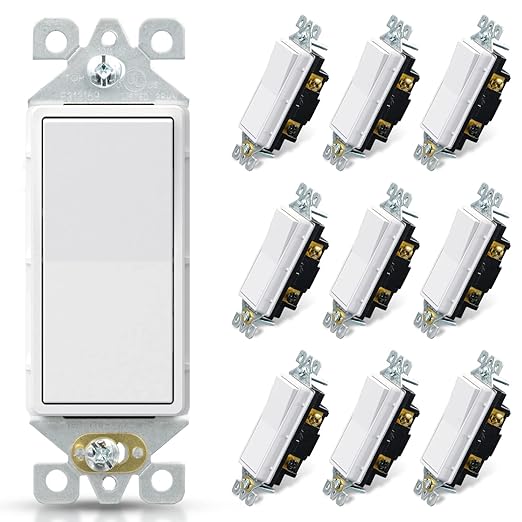 ELEGRP Matte White 3 Way Decorative Light Switch, 15Amp, 120-277 Volt, AC Decorator Rocker Paddle Wall Switch Replacement, Self-Grounding, Residential and Commercial Grade, UL Listed (8 Pack)