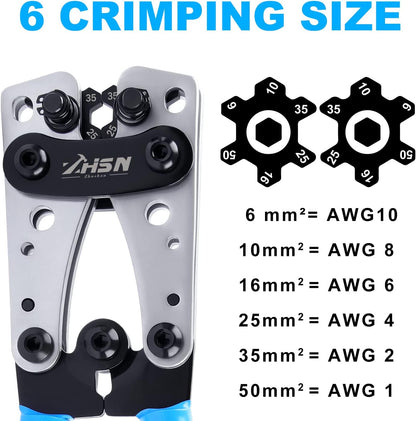 Zhushan Battery Wire Crimper, Battery Cable Lug Crimping Tool 10-1/0 AWG, Heavy Duty Wire Crimper for Battery Terminal