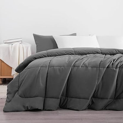 NTBAY Down Alternative All Season Twin (68x90) Bedding Comforter, Microfiber Lightweight and Machine Washable Quilted Bed Duvet Insert with Corner Tabs, Dark Grey AUSNTMFQU-T-SH