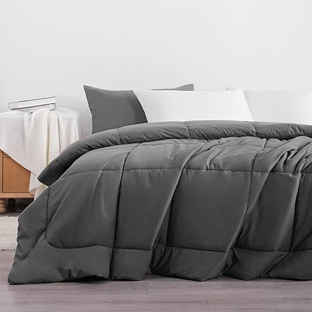 NTBAY Down Alternative All Season Twin (68x90) Bedding Comforter, Microfiber Lightweight and Machine Washable Quilted Bed Duvet Insert with Corner Tabs, Dark Grey AUSNTMFQU-T-SH