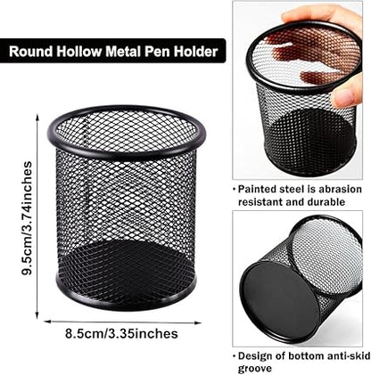 AKOAK 1 Count Desktop Pen Holder, Creative Grid Metal Pen Holder, Round Desktop Accessory and Workspace Organizer for Home, School and Office (Black)