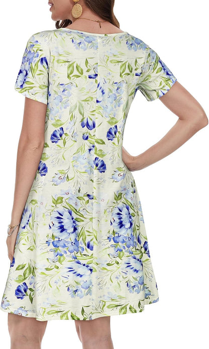 Summer Dresses for Women Casual Tshirt Short Sleeve Floral Sundress Beach Cover Ups with Pockets 2026