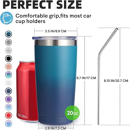 Volhoply 20oz Stainless Steel Tumbler with Lid and Straw,Double Wall Insulated Travel Iced Coffee Mug Fits Cup holder,Powder Coated Cups for Hot and Cold Drinks,Gifts for Women Men(Dark Night,1 Set)