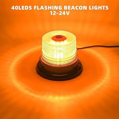 1-Pcs Amber LED Beacon Lights 12-24V Warning Safety Flashing Emergency Roadside Strobe Mini Light Bar with Magnetic Base for Snow Plow Truck Construction Vehicles Forklift Tractor Golf Carts