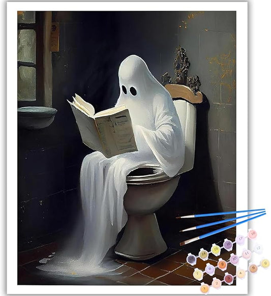Reivworl Ghost Paint by Numbers Kit for Adults, Bathroom Paint by Number Adult, Painting by Numbers for Gifts and Home Interior Decor 16x20 Inch