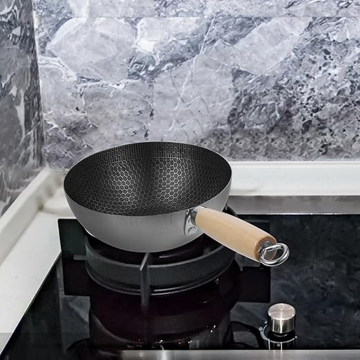 Luxshiny Stainless Steel Frying Pan Honeycomb Skillet Wok Pan 15 Inch Metal Saucepan Cooking Pot Nonstick Kitchen Cookware