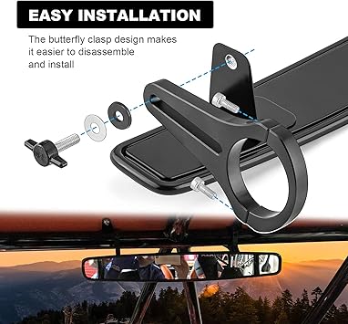 Dasen Wide Rear View Mirror-15" Rear View Convex Mirror w1.75" Adjustable Clamp Kit 1.5 Inch Rubber Gasket Roll Round Bar Off-Road Fit Polaris Ranger RZR XP Maverick MAX ATV UTV
