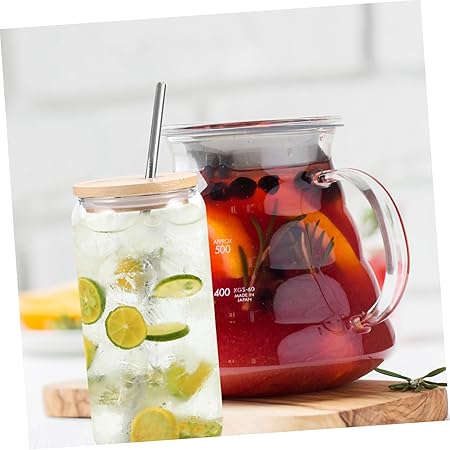 1set Glass Cup with Bamboo Lid and Stainless Steel Straw Design Tumbler for Juice Milk for Home Cafes and Parties