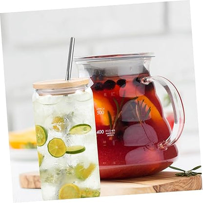 1set Glass Cup with Bamboo Lid and Stainless Steel Straw Design Tumbler for Juice Milk for Home Cafes and Parties