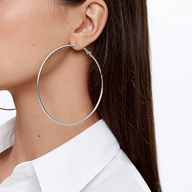 LOUMILEO 925 Sterling Silver Hoop Earrings Big Silver Hoop Earrings Hypoallergenic Large Thin Hoop Earrings for Women Lightweight Silver Hoops Earrings for Women (3040456570mm)