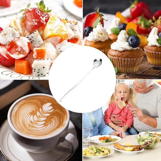 Long Handle Stirring Spoon - Stainless Steel Coffee Mixing Spoons  Cocktail Stir Spoons, Ice Cream Spoon, Bartender Mixing Spoon Cocktail Stirrers for Coffee Milkshakes Cold Drink, Cutlery Supplies