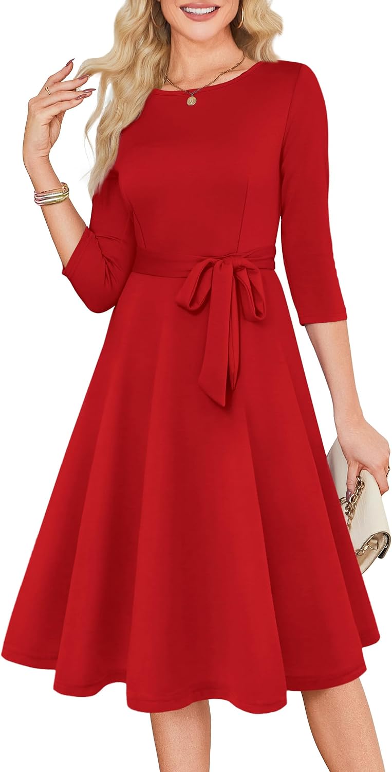 Women's Cocktail Dresses 3/4 Sleeve Formal Vintage Wedding Guest Dress (XS-3XL)