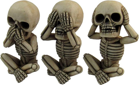DWK Morbid Morals See Hear Speak No Evil Mini Skeleton Figurines | Macabre for Halloween Gothic Home Decor | Office Desk Decorations | Halloween Decorations - 4"