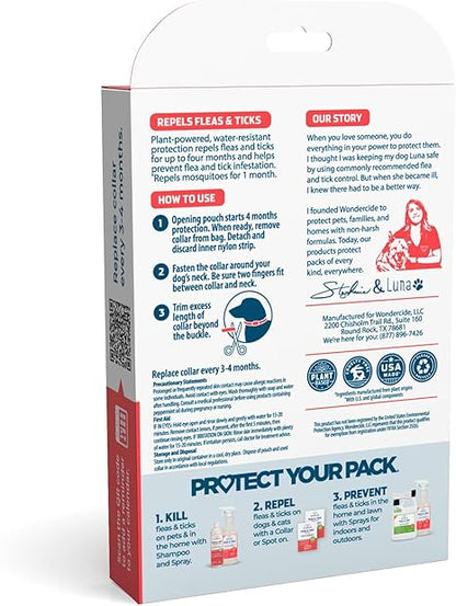 Wondercide Dog Collar - Flea, Tick, and Mosquito Repellent for Dogs - with Natural Essential Oils - Up to 4 Months Protection - Small Medium