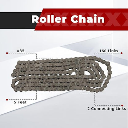 #35 Roller Chain 160 Links 5 Feet with 2 Connecting Links and 1 Offset Links Fit for Go Kart and Mini Bike