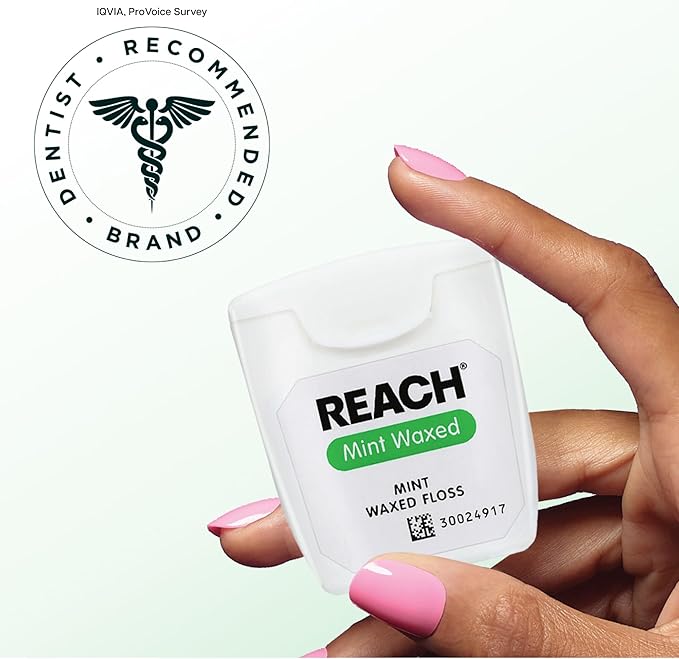 REACH Waxed Dental Floss, Mint, Plaque Remover for Teeth, Shred Resistant, Floss Slides Smoothly, Easy to Use, Waxed, Deep Cleaning Teeth, Oral Care, PFAS Free, for Adults  Kids, 1 Pack, 55 yd