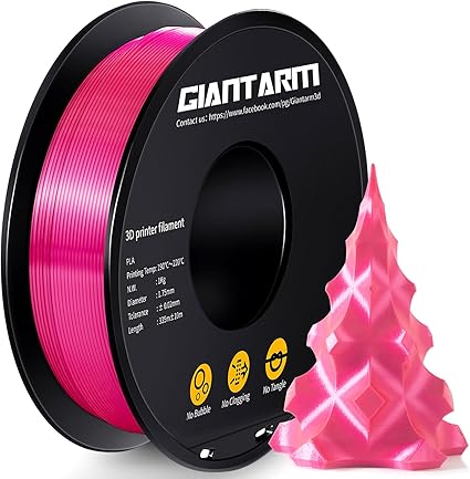 GIANTARM Silk PLA 3D Printer Filament 1kg,Silk Pink PLA and Clear PLA 1.75mm Dimensional Acuuracy +/-0.03mm,1080 Feet Per Roll,Vacuum Packaging