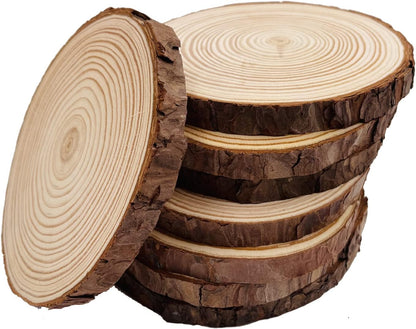 Unfinished Natural with Tree Bark Wood Slices 6 Pcs 5 inch Disc Coasters Wood Coaster Pieces Craft Wood kit Circles Crafts Christmas Ornaments DIY Crafts with Bark for Crafts Rustic Wedding