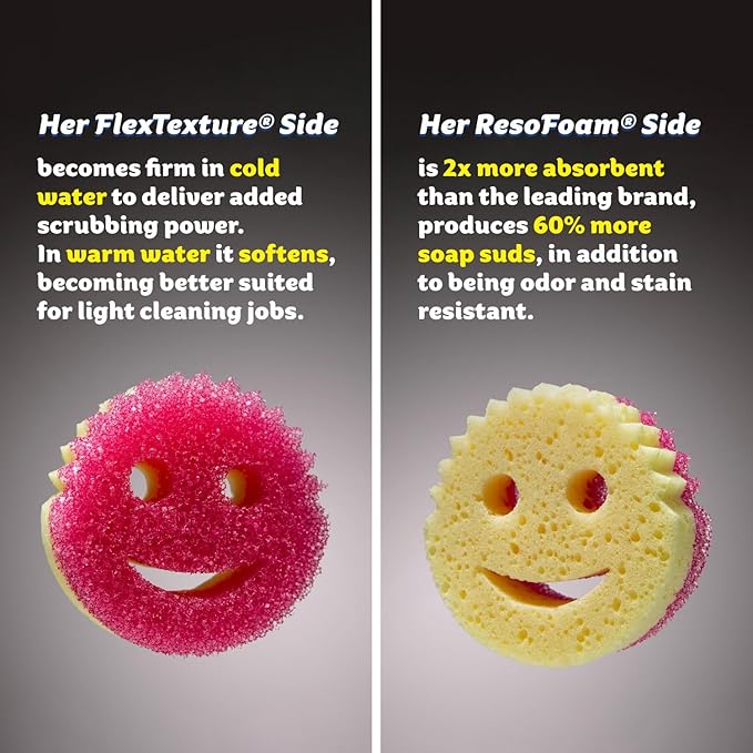 Scrub Daddy Scrub Mommy Kitchen Sponges for Dishes  Wiping Spills - Dual-Sided Dish Scrubber Sponge for Cleaning - Multi-Colored Bulk Pack - Stain  Odor Resistant (5 Count)